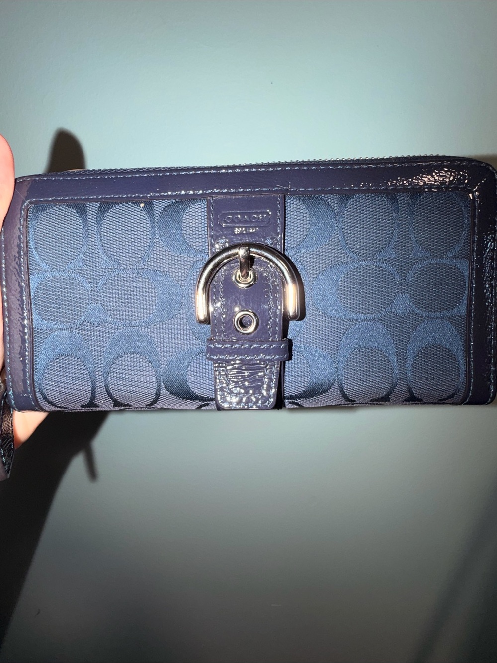 COACH SOHO Navy Blue Signature Continental Wallet